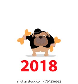 Vector illustration symbol of 2018 year, dog. Christmas card