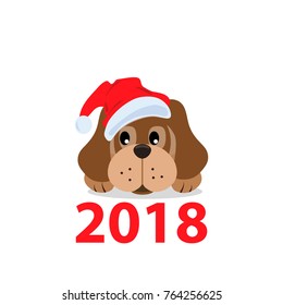 Vector illustration symbol of 2018 year, dog. Christmas card