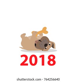 Vector illustration symbol of 2018 year, dog. Christmas card