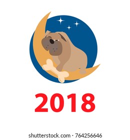 Vector illustration symbol of 2018 year, dog. Christmas card