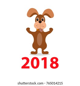 Vector illustration symbol of 2018 year, dog. Christmas card