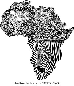 vector illustration of symbol Africa, leopards and zebra
