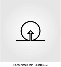 Vector illustration of a symbol. Arrow pointing the sky and the sun behind it.