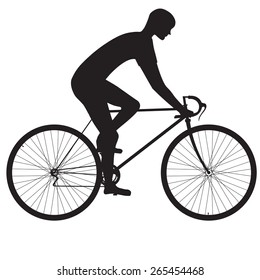 Vector illustration, symbol, athlete, racing bike. Black on white background .