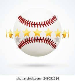 Vector illustration of symbol baseball leather ball with golden stars.