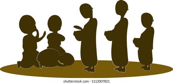 vector illustration symbol of buddhist give food offering to a monk routine of monk.