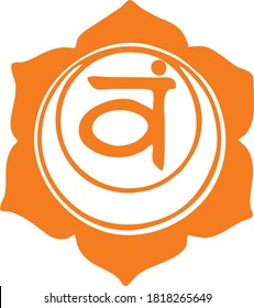 Vector illustration with symbol chakra Svadhishthana. Hand drawn second chakra. Youga poster set. Freehand Chakra Svadhishthana symbol. All elements is isolation