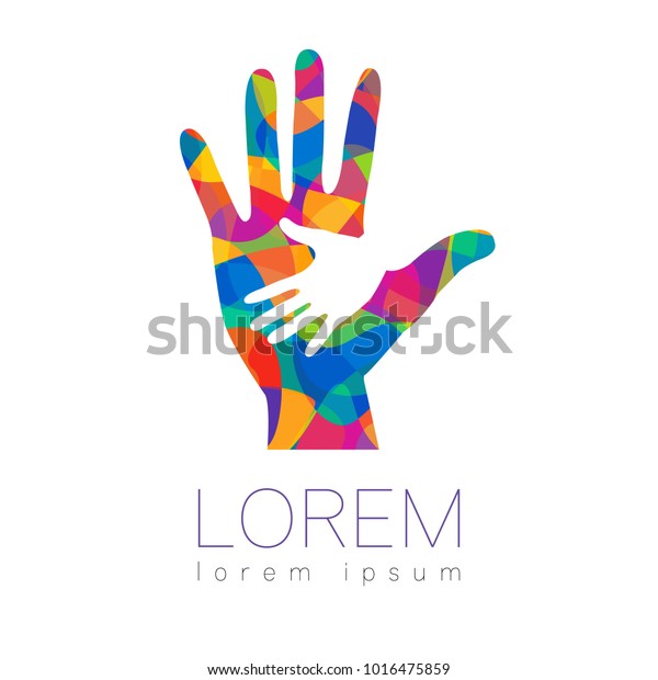 ベクターイラスト 慈善の象徴 白い背景に手書きのサイン 虹の色のアイコン会社 ウェブ カード 印刷 モダンな明るいエレメント 孤児のキャンペーンを手伝う 家族の子ども のベクター画像素材 ロイヤリティフリー