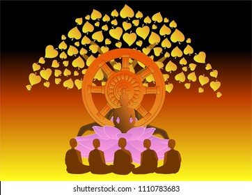 Vector Illustration Symbol Of Dharma Day Asalha Puja.This Day To Honor Buddha’s First Sermon After The Lord Buddha Obtained Enlightenment.