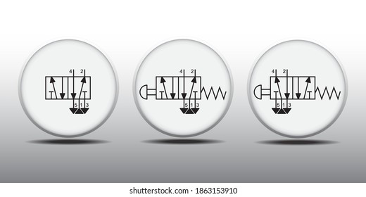 Vector illustration symbol directional pneumatic control valves sets 5-3 way 