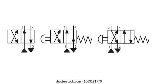 Vector illustration symbol directional pneumatic control valves sets 4-2 way 