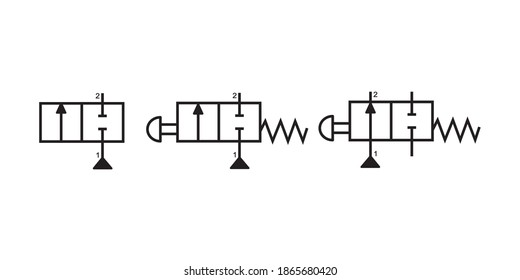 Vector illustration symbol directional pneumatic control valves sets 2-2 way 