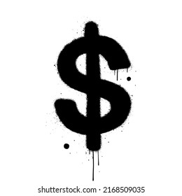 Vector illustration. Symbol of dollar coin. Urban street graffiti style with splash effects, drops. Black color on white background. Concept for graphic tee, poster, banner, social media.