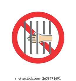 vector illustration of the symbol forbidding reaching into animal cages, or prison bars.