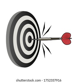 Ilustración vectorial del símbolo que golpea exactamente el dardo objetivo y el objetivo