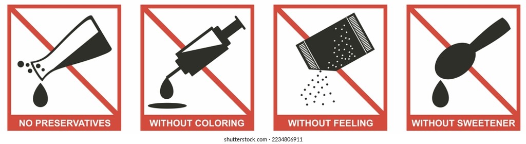 vector illustration symbol for industry, factory, food manufacturer and packaging, no preservatives, no dyes, no sweeteners, no chemicals. can be used for packaging food products, beverages, cosmetics