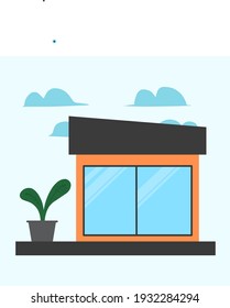Vector illustration, symbol logo template, flat design store front view