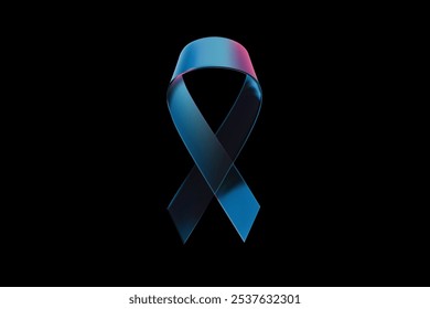 Ilustração vetorial do símbolo da consciência do câncer de próstata. Câncer de próstata azul realístico brilho fita com laço. Design 3d de fita para conscientização mês campanha banner fundo, cartaz