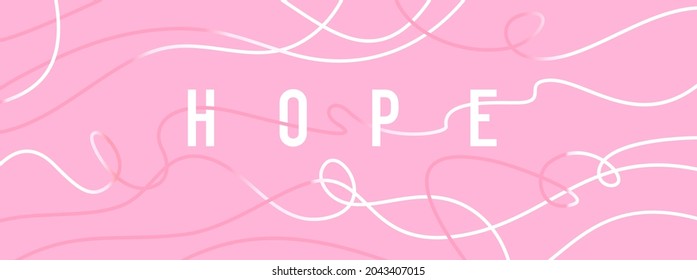 Ilustración vectorial con símbolo de apoyo psicológico y ayuda. Palabra esperanza y línea de color claro en fondo rosado. Diseño de estilo plano para afiches, pancartas, impresión
