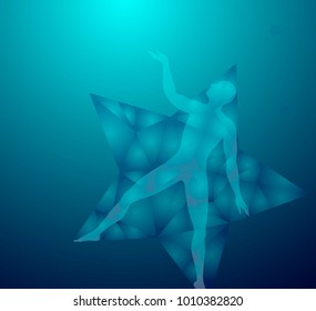 Vector illustration of a symbol of relaxation in space man star raises his hand to the light