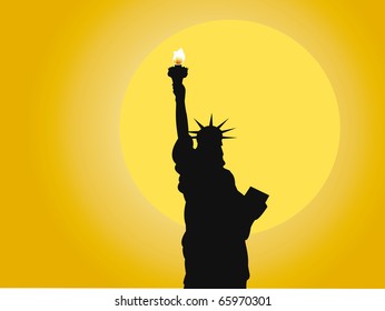 Vector, illustration, symbol of the Statue of Liberty against the sunny sky