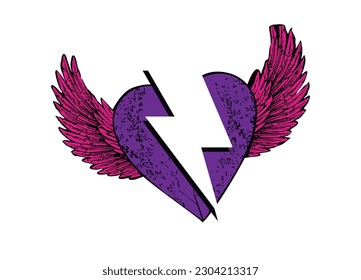 Ilustración vectorial del símbolo del perno con corazón alado. Diseño para camisetas, pegatinas o carteles.