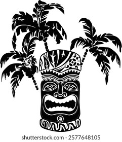 Vector illustration symbol tiki traditional and palm trees isolated on a white background