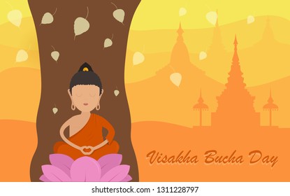 vector illustration symbol of Visakha Bucha Day. The Buddha’s Birth, The Enlightenment of Buddha and The Nibbana This day is most important memorial day in Buddhism for the Lord Buddha. 
