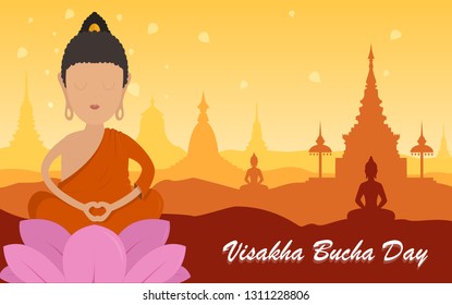 vector illustration symbol of Visakha Bucha Day. The Buddha’s Birth, The Enlightenment of Buddha and The Nibbana This day is most important memorial day in Buddhism for the Lord Buddha. 
