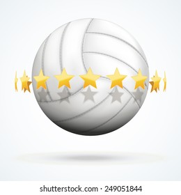 Vector illustration of symbol volleyball ball with golden stars.
