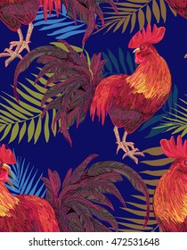 vector illustration symbol of the year 2017 on the Chinese calendar - fire cock. stylish, trendy, red rooster. Happy New Year