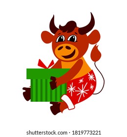 Vector illustration with symbol of the year of the bull. Cartoon character. Isolated background.