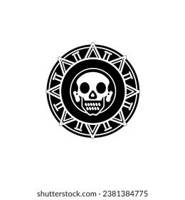 Vector illustration of the symbolic form of the Aztec cosmology in black and white	