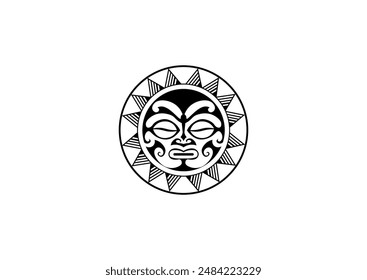 Vector illustration of the symbolic form of the Aztec cosmology in black and white	