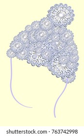 Vector illustration of symbolic hat from paper cutout snowflakes on boy's head for Christmas decoration for children 