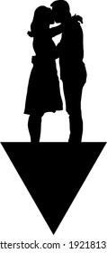 vector illustration symbolic meaning black silhouette of a man and a woman who hug and kiss while standing on the basis of a triangle pointing down