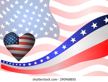 Vector illustration. The symbolism of the American flag. Heart, Stars and Stripes.