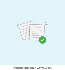 Vector illustration symbolizing 'Registration Confirmed' with a checkmark and completed paperwork, representing successful application or document approval.