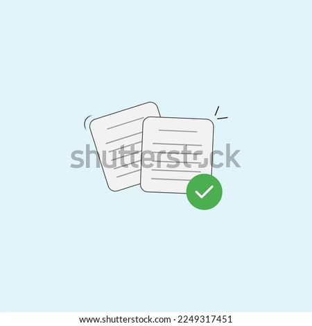 Vector illustration symbolizing 'Registration Confirmed' with a checkmark and completed paperwork, representing successful application or document approval.