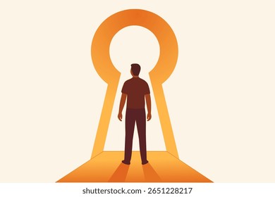 Ilustração vetorial simbolizando o desbloqueio do potencial interno e do crescimento pessoal. Design abstrato com uma chave que desbloqueia uma cabeça humana ou conceito de cérebro, representando criatividade, ideias, inovação e 