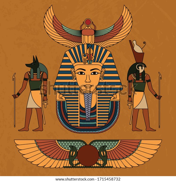 古代エジプトの古代エジプトの翼を持つ太陽 神アヌビスとホロス ファラオ ツタンカーメンのベクターイラスト エジプト信仰のカブトムシのシンボルスカラブ のベクター画像素材 ロイヤリティフリー