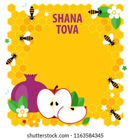 Vector illustration with symbols of Jewish holiday Rosh Hashanah , Jewish New Year. Shana Tova. Concept for cards or banner.