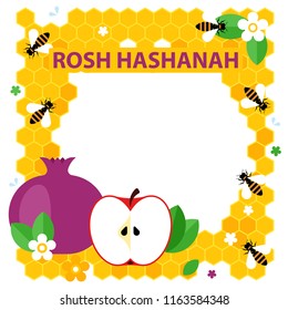 Vector illustration with symbols of Jewish holiday Rosh Hashanah , Jewish New Year. Shana Tova. Concept for cards or banner.