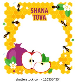 Vector illustration with symbols of Jewish holiday Rosh Hashanah , Jewish New Year. Shana Tova. Concept for cards or banner.