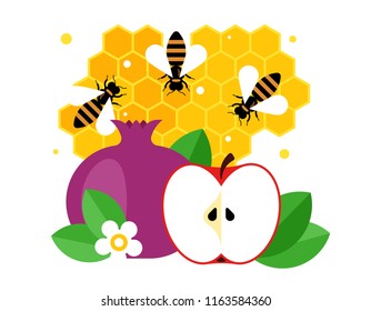 Vector illustration with symbols of Jewish holiday Rosh Hashanah , Jewish New Year. Shana Tova. Concept for cards or banner.