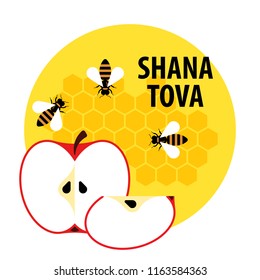 Vector illustration with symbols of Jewish holiday Rosh Hashanah , Jewish New Year. Shana Tova. Concept for cards or banner.