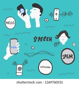 Vector illustration of symbols for voice recognition with hand drawn lettering. - Vector

