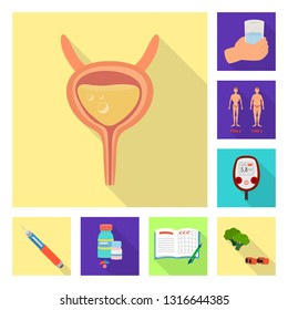 Vector illustration of symptom and disease icon. Set of symptom and treatment  stock symbol for web.