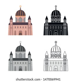 Vector illustration of synagogue and jewish logo. Collection of synagogue and old stock vector illustration.
