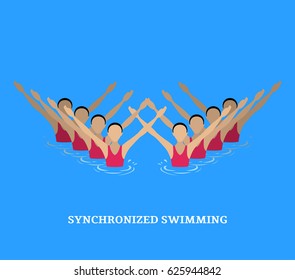 Vector illustration. Synchronized swimming. Sports element. Flat style.